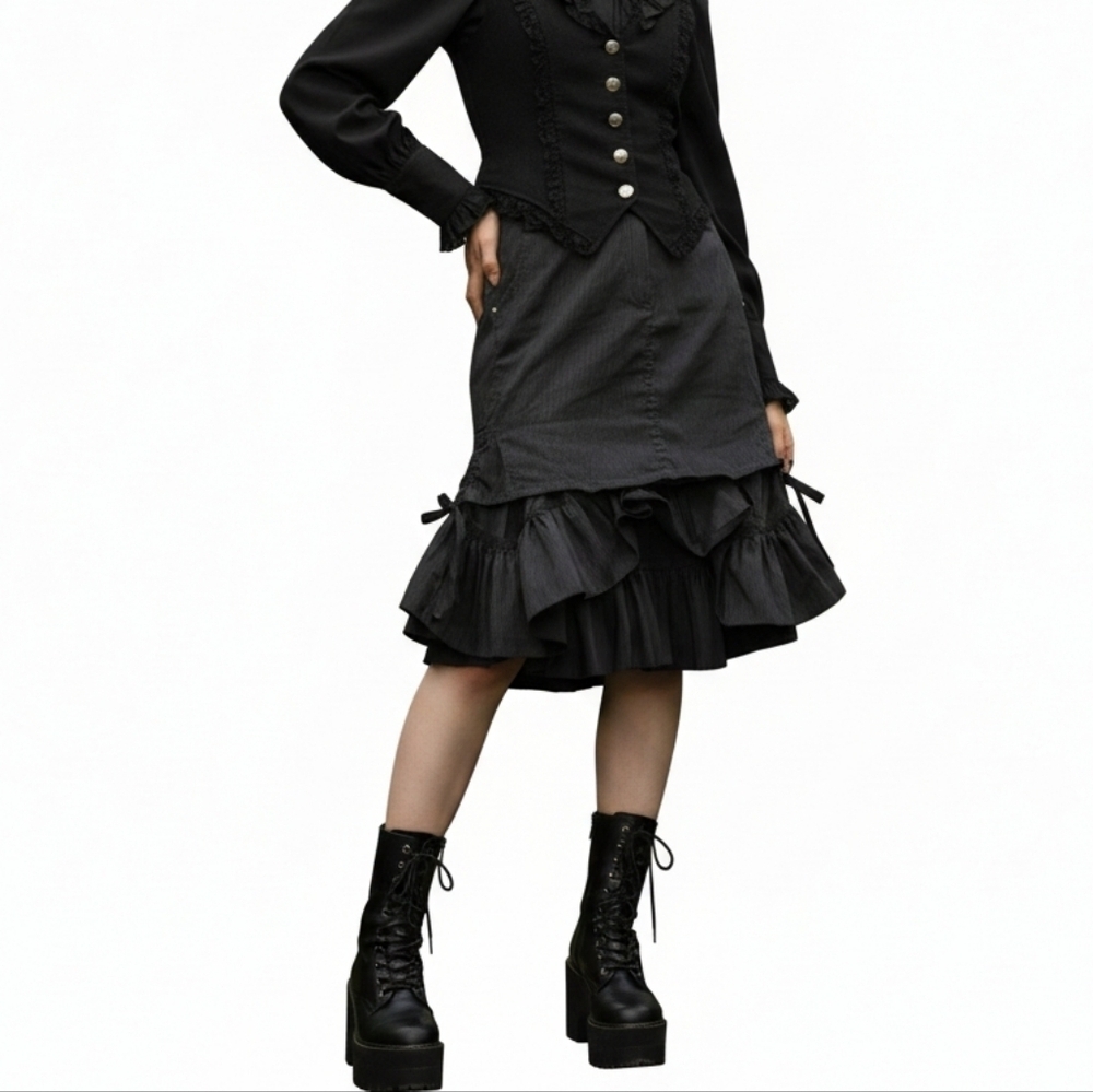 São Paulo Black Pinstripe Cargo Ruffle Maxi Skirt Drawstring Gorpcore Punk 6